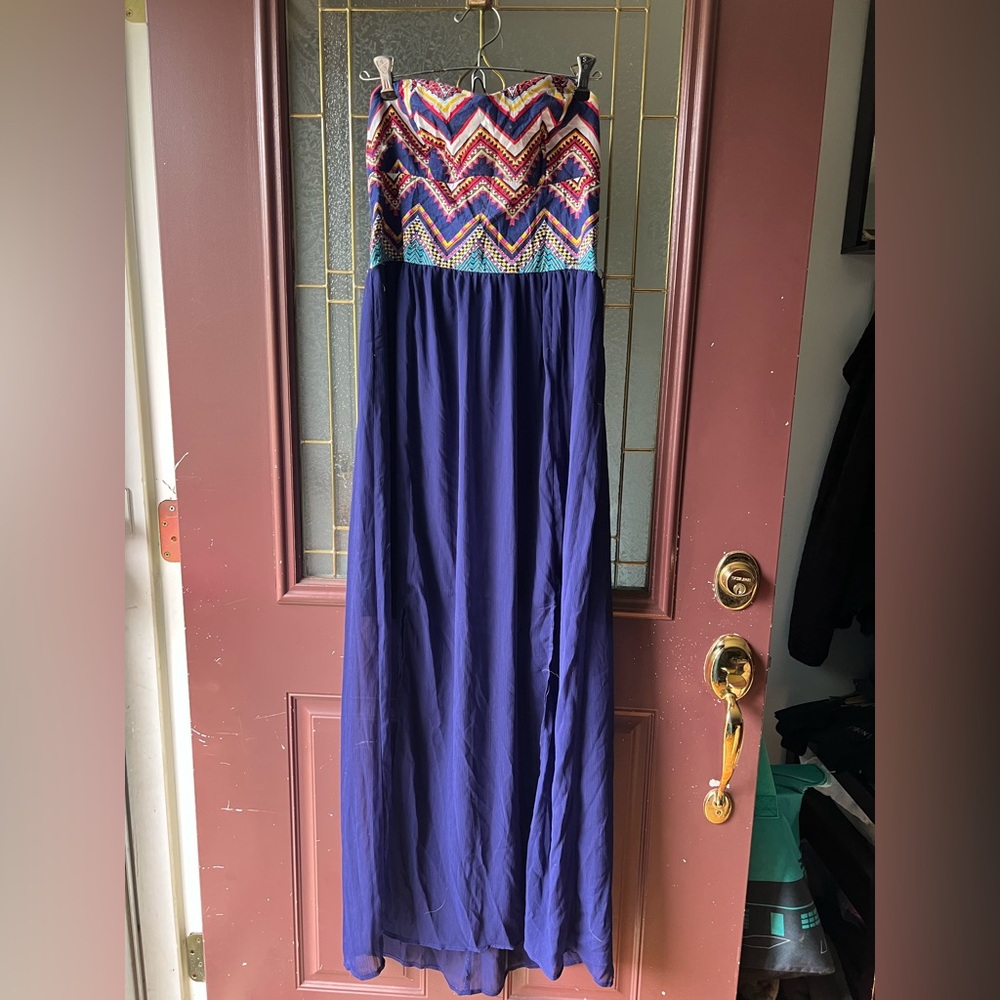 Xhilaration Blue and Orange Strapless Sundress
